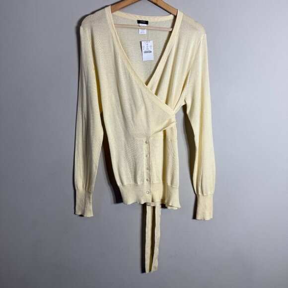 J. Crew Wrap Cardigan Sweater Women's Large Butter Yellow Preppy Minimalist NWT - Picture 4 of 13